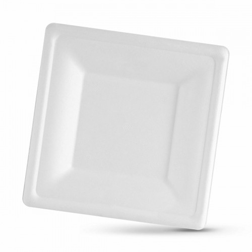 Plate set Algon Disposable White Sugar Cane Squared 16 cm (24 Units) image 2