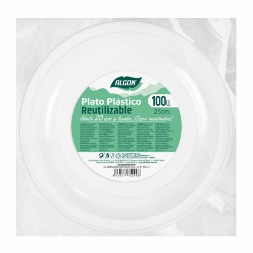 Set of reusable plates Algon Circular White Plastic 25 x 25 x 2,5 cm (6 Units) image 2