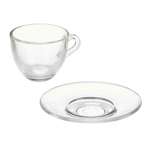 Cup with Plate Transparent Glass 85 ml (6 Units) image 2