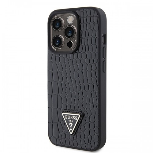 Guess GUHCP15LPCRTHCK iPhone 15 Pro 6.1" czarny|black hardcase Croco Triangle Metal Logo image 2