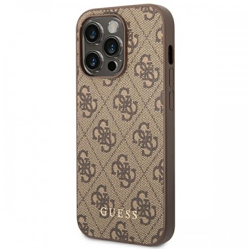 Guess GUHCP14LG4GFBR iPhone 14 Pro 6,1" brązowy|brown hard case 4G Metal Gold Logo image 2