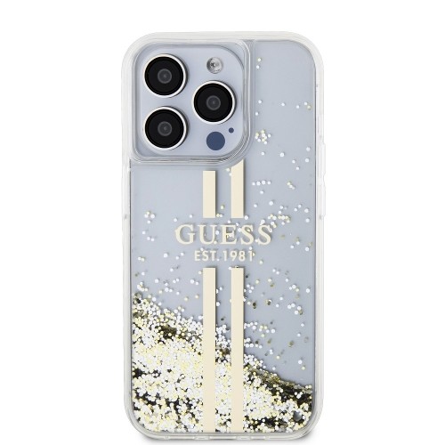 Guess PC|TPU Liquid Glitter Gold Stripe Case for iPhone 15 Pro Max Transparent image 2