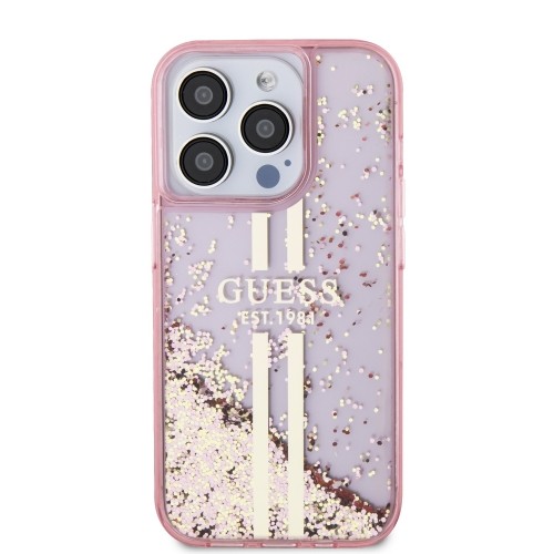 Guess PC|TPU Liquid Glitter Gold Stripe Case for iPhone 15 Pro Pink image 2