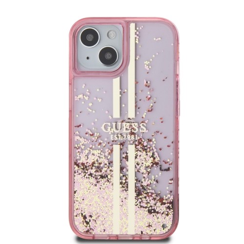Guess PC|TPU Liquid Glitter Gold Stripe Case for iPhone 15 Pink image 2