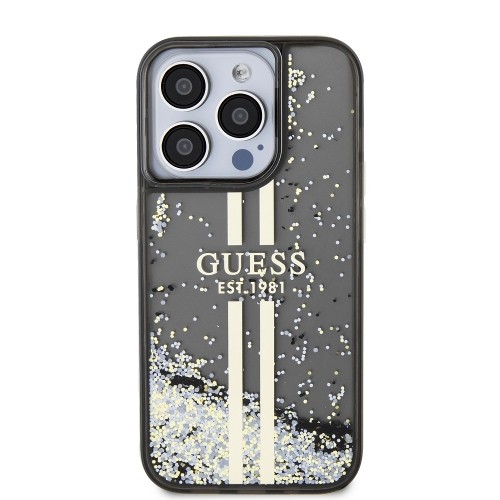 Guess PC|TPU Liquid Glitter Gold Stripe Case for iPhone 15 Pro Black image 2