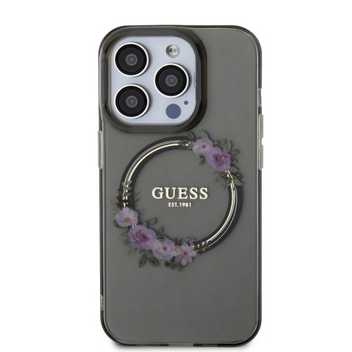 Guess PC|TPU Flowers Ring Glossy Logo MagSafe Case for iPhone 15 Pro Black image 2