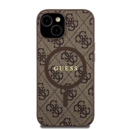 Guess PU Leather 4G Colored Ring MagSafe Case for iPhone 15 Brown image 2