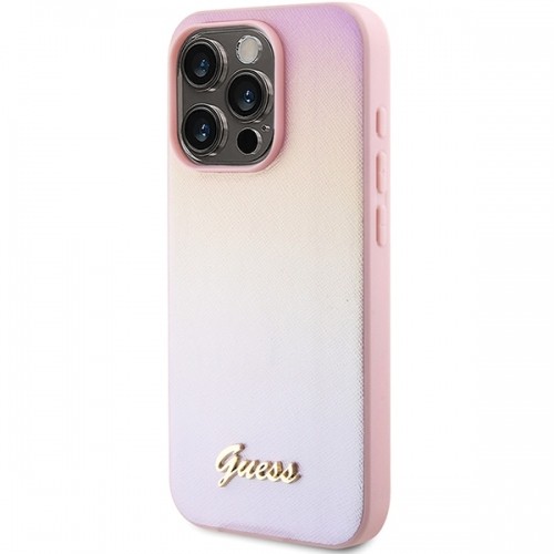 Guess GUHCP14XPSAIRSP iPhone 14 Pro Max 6.7" różowy|pink hardcase Saffiano Iridescent Script image 2