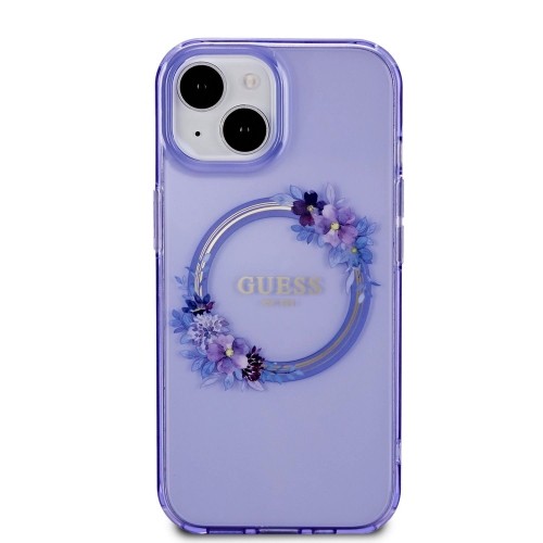 Guess PC|TPU Flowers Ring Glossy Logo MagSafe Case for iPhone 15 Purple image 2