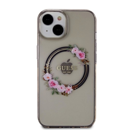 Guess PC|TPU Flowers Ring Glossy Logo MagSafe Case for iPhone 14 Black image 2