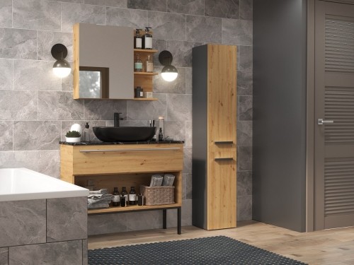 Top E Shop Topeshop NEL IV ANT/ART bathroom storage cabinet Graphite, Oak image 2