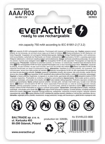 Rechargeable batteries everActive Ni-MH R03 AAA 800 mAh Silver Line image 2