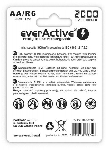 Rechargeable batteries everActive Ni-MH R6 AA 2000 mAh Silver Line - 2 pieces image 2
