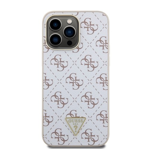 Guess PU Leather 4G Triangle Metal Logo Case for iPhone 15 Pro Max White image 2