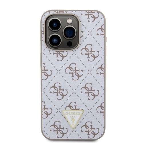 Guess PU Leather 4G Triangle Metal Logo Case for iPhone 15 Pro White image 2