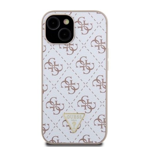 Guess PU Leather 4G Triangle Metal Logo Case for iPhone 15 White image 2