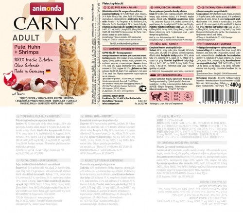 ANIMONDA Carny Adult flavour: turkey. chicken. prawns - wet cat food - 400g image 2