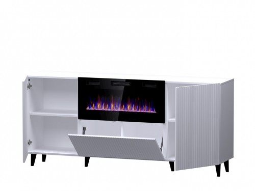 Cama Meble PAFOS chest of drawers with electric fireplace 180x42x82 cm white matt image 2