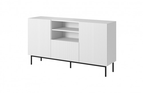 Cama Meble PAFOS chest of drawers on a black steel frame 150x40x90 cm white matt image 2