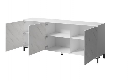 Cama Meble MARMO 3D chest of drawers 200x45x80,5 cm white matt/marble white image 2