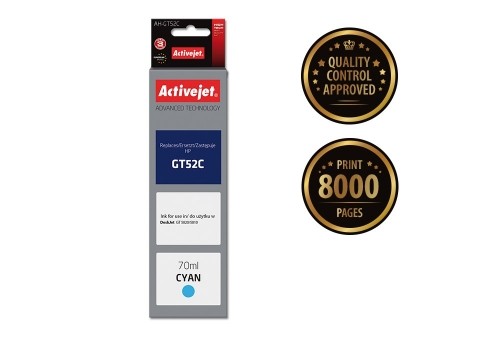 Activejet AH-GT52C ink (replacement for HP GT-52C M0H54AE; Supreme; 70 ml; cyan) image 2