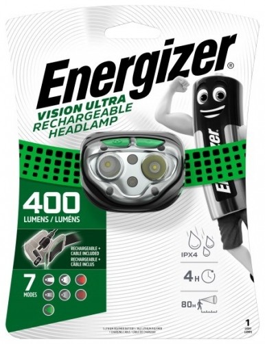 Energizer Headlight Vision Ultra Rechargeable 400 LM, USB charging, 3 light colours image 2