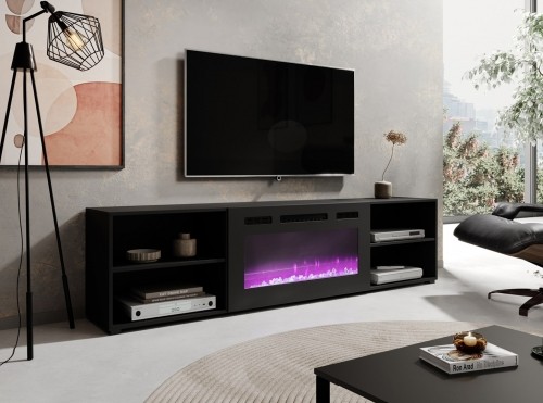 Cama Meble RTV cabinet POLO 200x33x50.5 black + fireplace black image 2