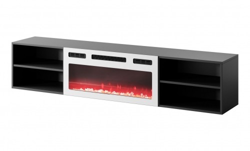 Cama Meble RTV cabinet POLO 180x33x39 black + fireplace white image 2