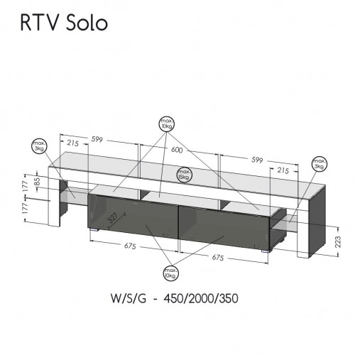 Cama Meble TV SOLO cabinet 200x45x35 grey/gloss grey image 2