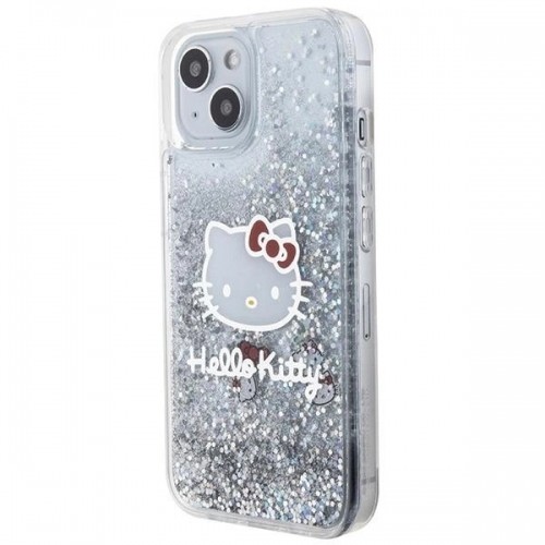 Hello Kitty Liquid Glitter Charms Kitty Head case for iPhone 15 - silver image 2