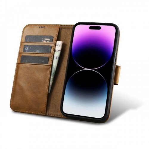 iCarer Oil Wax Wallet Case 2in1 Cover iPhone 14 Pro Anti-RFID Leather Flip Case Brown (WMI14220722-TN) image 2