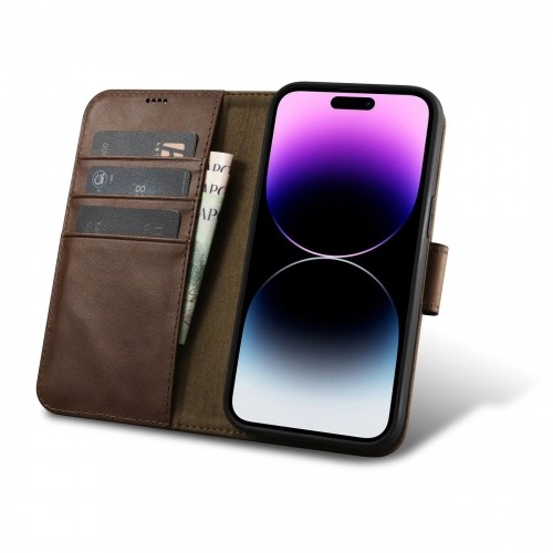 iCarer Oil Wax Wallet Case 2in1 Cover iPhone 14 Pro Anti-RFID Leather Flip Case Brown (WMI14220722-BN) image 2