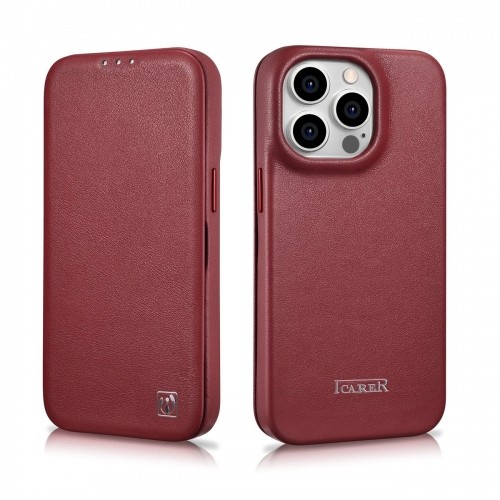 iCarer CE Premium Leather Folio Case iPhone 14 Pro Magnetic Flip Leather Folio Case MagSafe Red (WMI14220714-RD) image 2