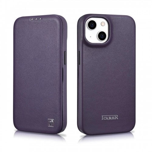iCarer CE Premium Leather Folio Case iPhone 14 Magnetic Flip Leather Folio Case MagSafe Dark Purple (WMI14220713-DP) image 2