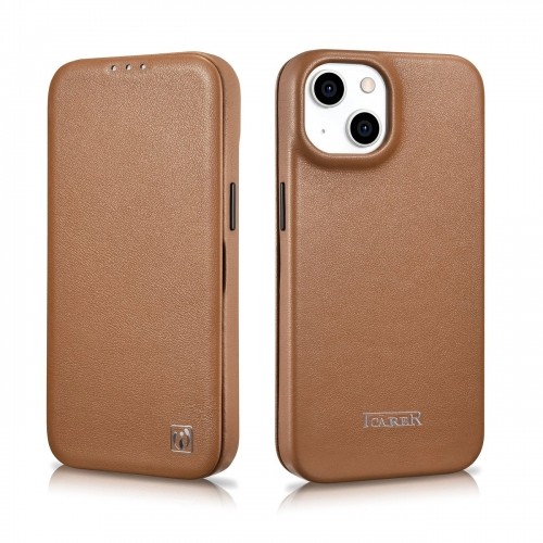 iCarer CE Premium Leather Folio Case iPhone 14 magnetic flip case MagSafe brown (WMI14220713-BN) image 2