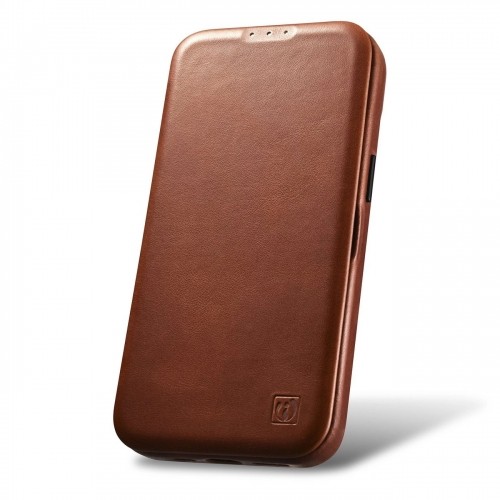 iCarer CE Oil Wax Premium Leather Folio Case iPhone 14 magnetic flip case MagSafe brown (AKI14220705-BN) image 2