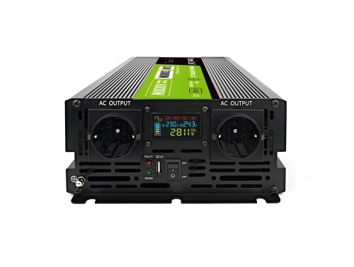 Green Cell Przetwornica napicia PowerInverter LCD 24 V 3000W/60000W Przetwornica samochodowa z wywietlaczem - czysty sinus power adapter/inverter Auto Black image 2