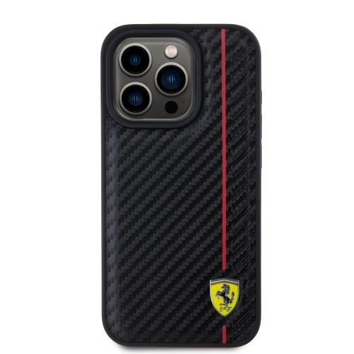 Ferrari PU Leather Carbon Vertical Red Line Case for iPhone 15 Pro Black image 2