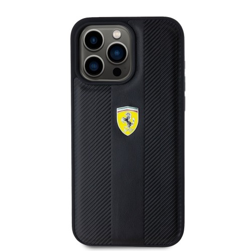 Ferrari PU Leather Hot Stamp Groove Pattern Case for iPhone 15 Pro Max Black image 2