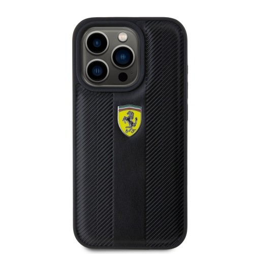 Ferrari PU Leather Hot Stamp Groove Pattern Case for iPhone 15 Pro Black image 2