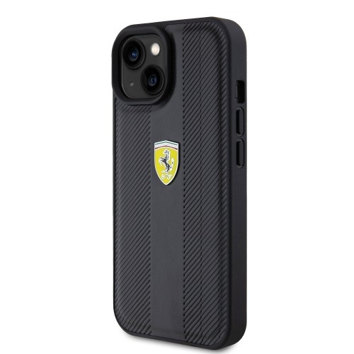 Ferrari PU Leather Hot Stamp Groove Pattern Case for iPhone 15 Black image 2