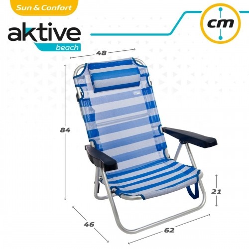 Pludmales krēsls Aktive Locīšana spilvens Balts Zils 48 x 84 x 46 cm (2 gb.) image 2