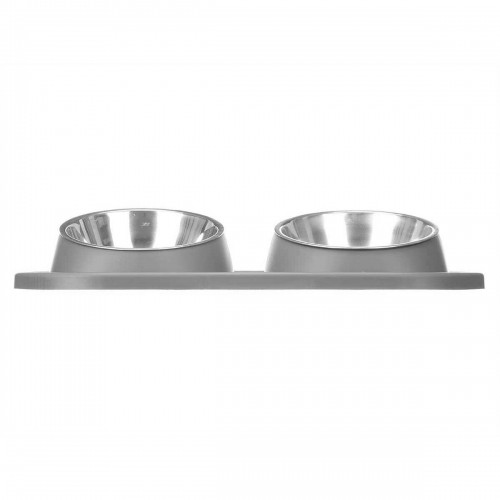 Pet feeding dish Grey Metal 35 x 7,5 x 19 cm Double (12 Units) image 2