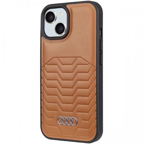 Audi Synthetic Leather MagSafe iPhone 15 | 14 | 13 6.1" brązowy|brown hardcase AU-TPUPCMIP15-GT|D3-BN image 2