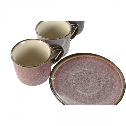 Set of 6 Cups with Plate Home ESPRIT Blue White Pink Maroon Stoneware 165 ml 14 x 14 x 2 cm image 2