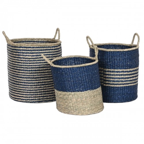 Basket set Home ESPRIT Blue Natural Jute Seagrass Mediterranean 43 x 43 x 54 cm (3 Pieces) image 2