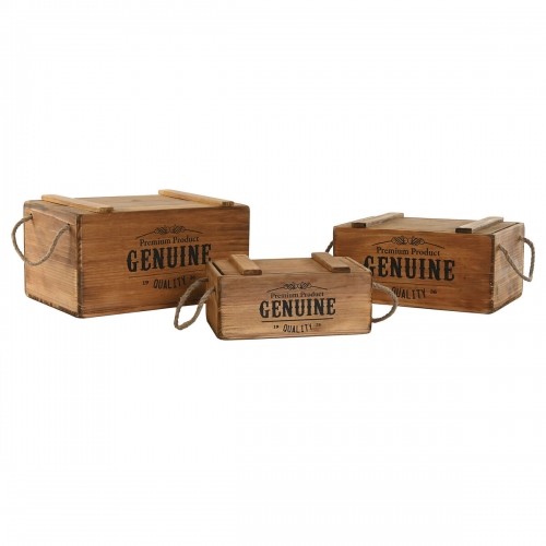 Storage boxes Home ESPRIT Genuine Natural Fir wood 38 x 24 x 20 cm 3 Pieces image 2