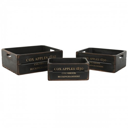 Storage boxes Home ESPRIT Cox Apples 1830 Black Fir wood 40 x 30 x 15 cm 3 Pieces image 2