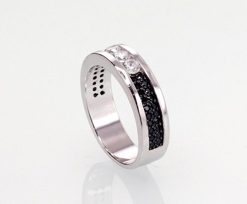 Серебряное кольцо #2100973(PRh-Gr+PRh-Bk)_CZ+CZ-BK, Серебро 925°, родий (покрытие), Цирконы, Размер: 18, 4.1 гр. image 2