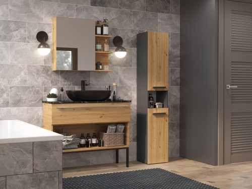 Top E Shop Topeshop NEL III ANT/ART bathroom storage cabinet Graphite, Oak image 2